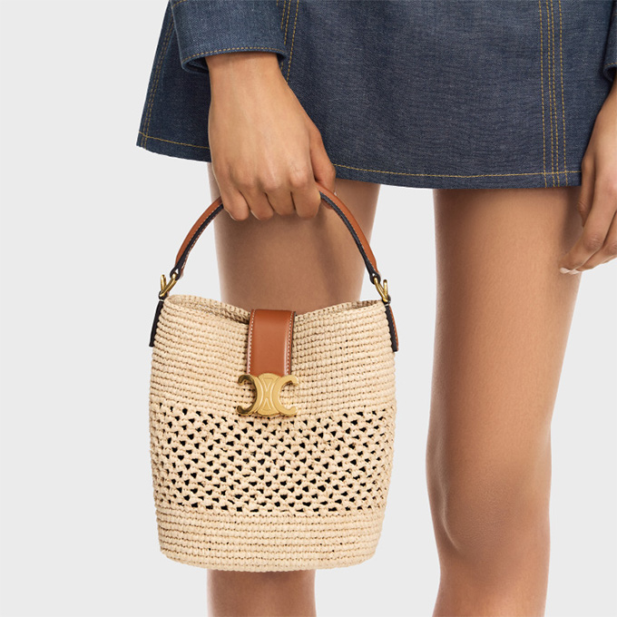 celine triomphe raffia louise bucket bag